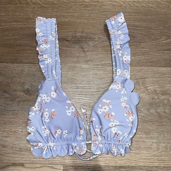 Zaful Triangle Frill Cheeky Bikini Set - Purple w/ White Flowers, Small - Picture 2 of 4